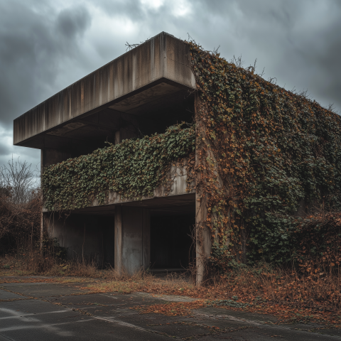 Abandoned Concrete Building Overtaken by Nature
