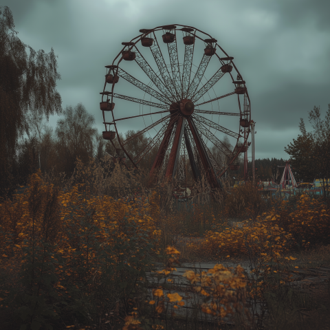 Abandoned Ferris Wheel in Overgrown Park