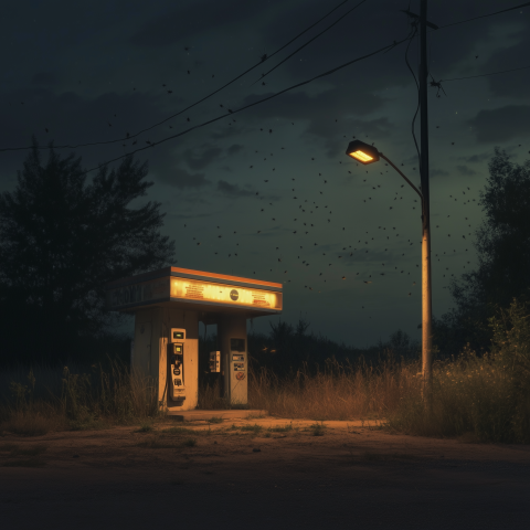 Abandoned Gas Station Under Night Sky