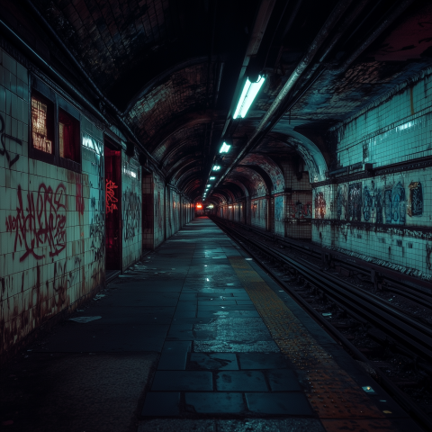 Abandoned Graffiti-Covered Subway Tunnel