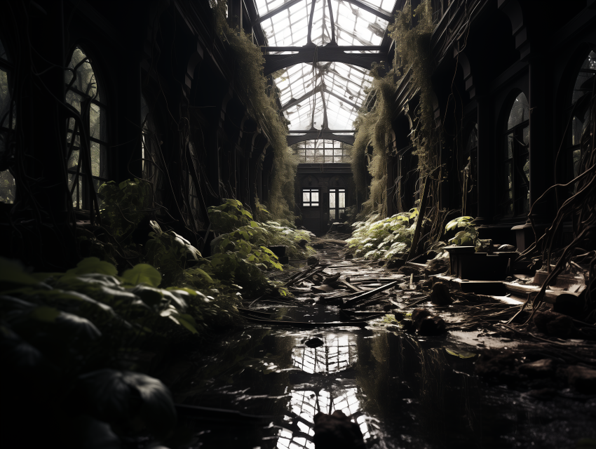 Abandoned Greenhouse with Overgrown Foliage