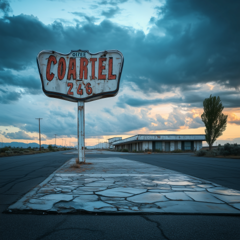 Abandoned Roadside Motel Sign at Dusk