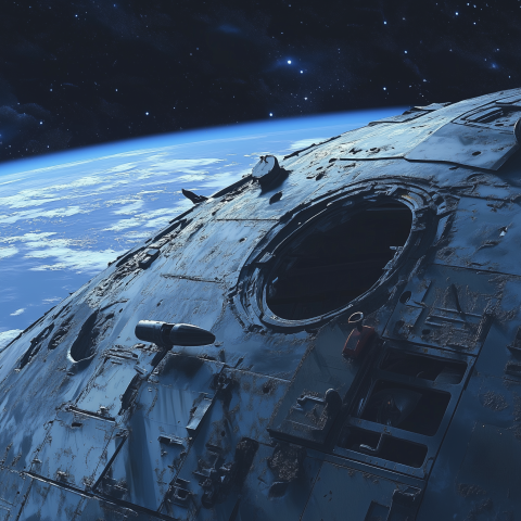 Abandoned Spacecraft Orbiting Above Earth