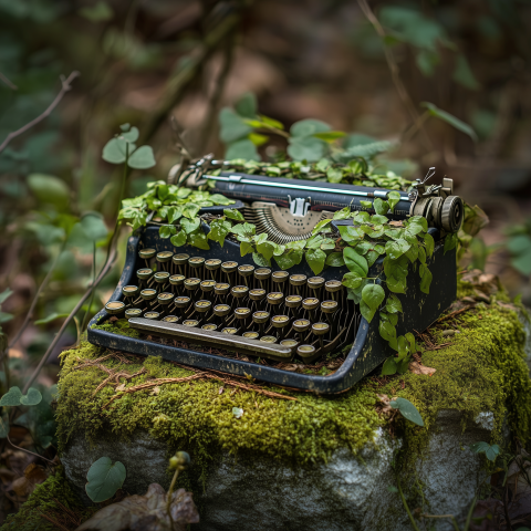 Abandoned Typewriter Overgrown with Vines