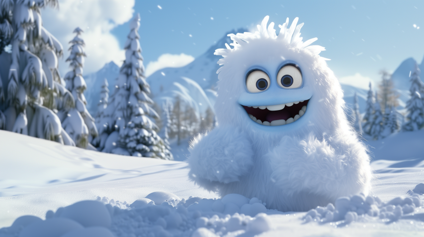Abominable Snowman playing in snow