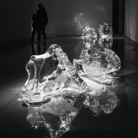 Abstract Ice Sculptures in Modern Gallery