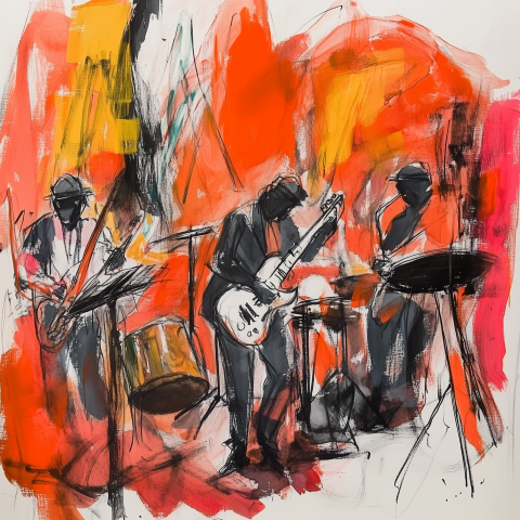 Abstract Jazz Band with Fiery Colors