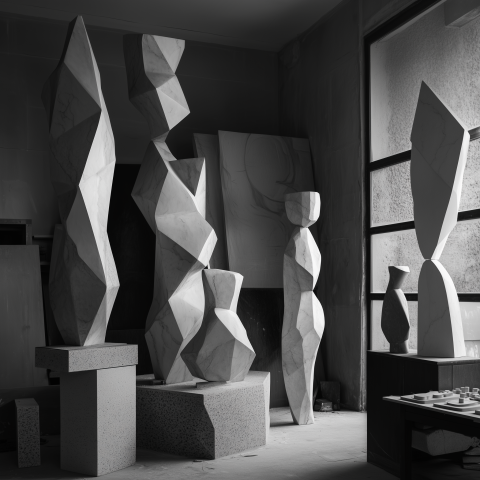 Abstract Stone Sculptures in Artist’s Studio