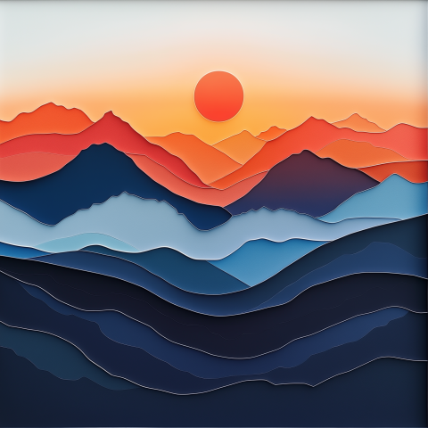 Abstract Sunset Over Layered Mountains