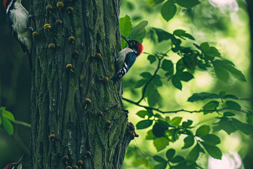 Acorn Woodpecker on Tree Trunk