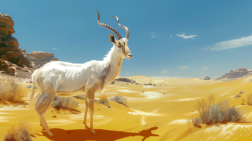 Addax Antelope in a Desert Landscape