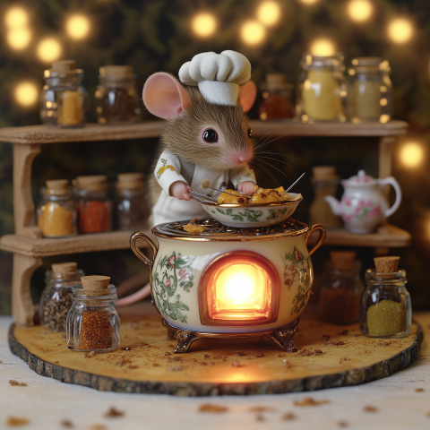 Adorable Mouse Chef Cooking Dinner