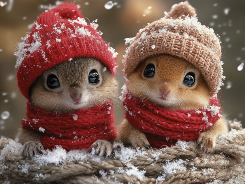 Adorable Winter Mice in Cozy Hats