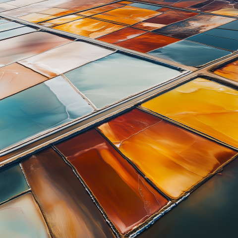 Aerial View of Colorful Salt Evaporation Ponds
