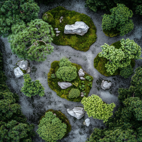 Aerial View of Traditional Zen Garden