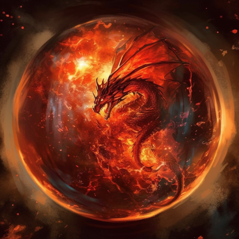 Dragon Breathing Fireball in Fantasy Scene