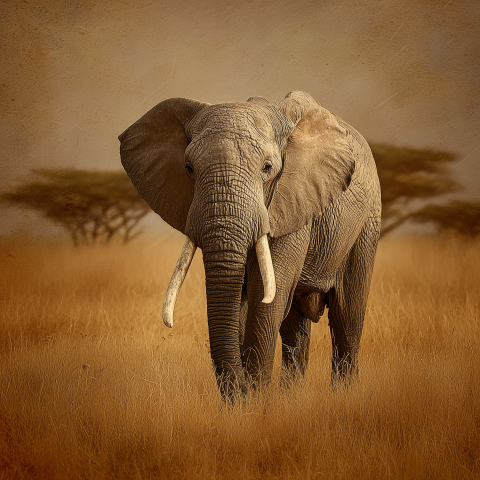 African Elephant Walking Through Savanna