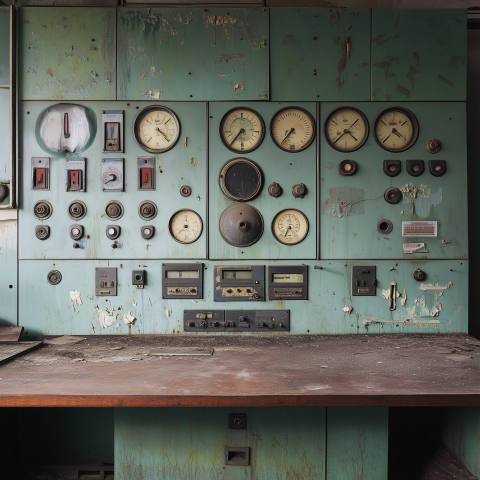 Aged Control Panel with Dials and Switches