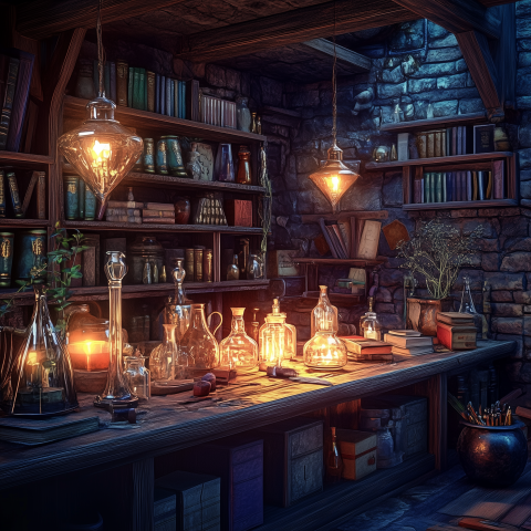Alchemist's Workshop Glowing with Mystical Light