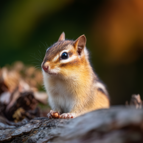 Alert Chipmunk in Forest Close-Up