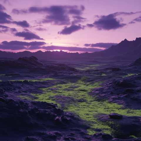 Alien Landscape with Glowing Green Fissures