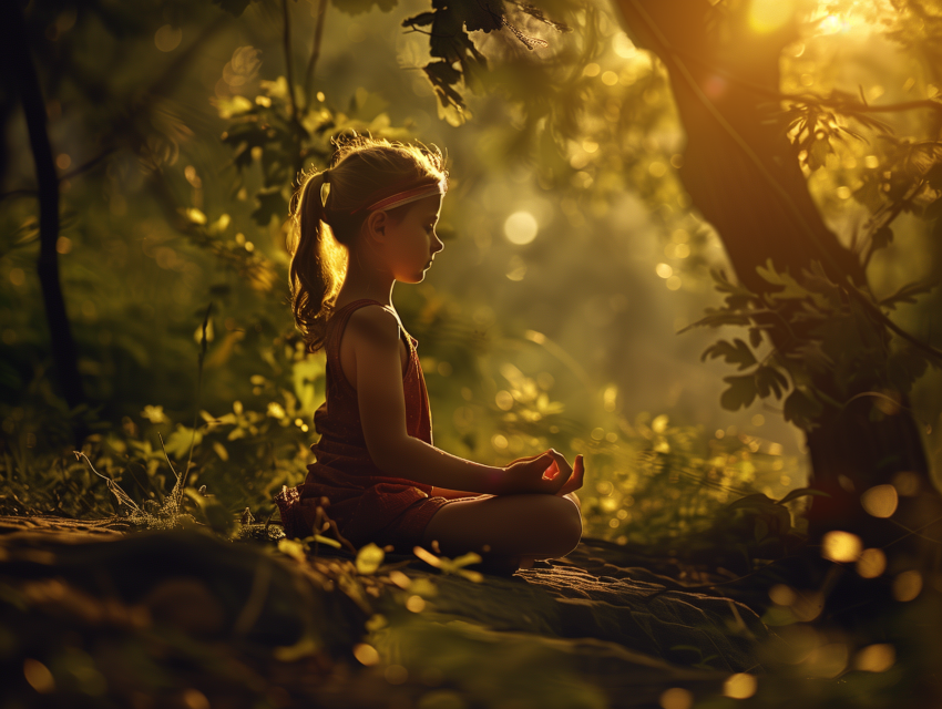 Girl meditating in tranquil nature