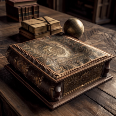 Ancient Book on Table in Library