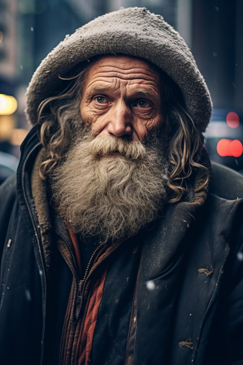 An elderly homeless man