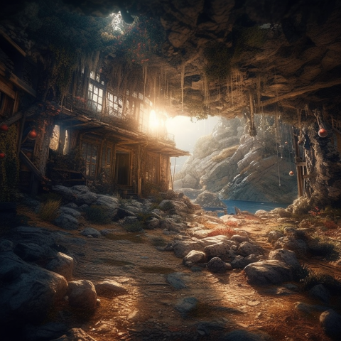 An old building inside a cavern