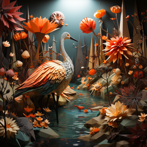 An origami zoo with a beautiful background