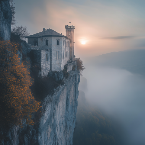 Ancient Cliffside Monastery Above the Clouds