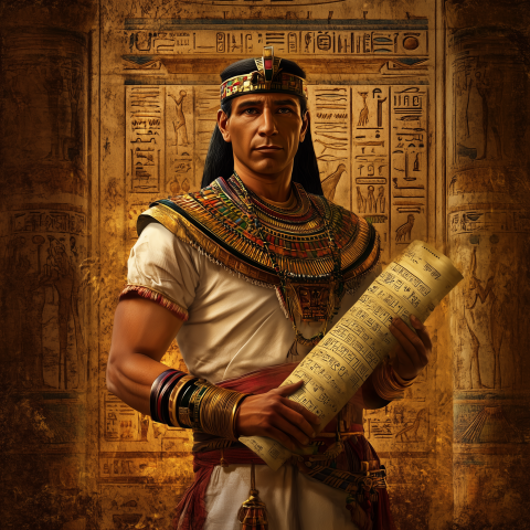 Ancient Egyptian Scribe Holding Papyrus Scroll