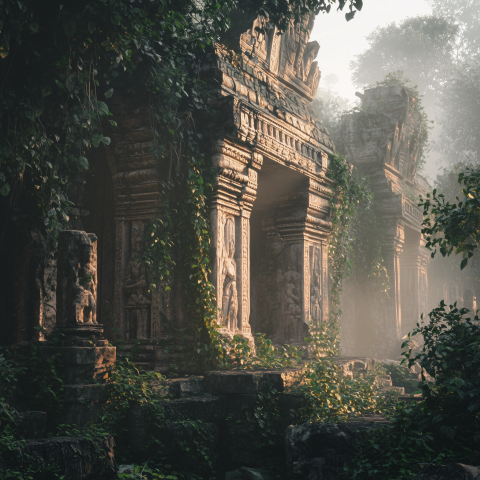 Ancient Jungle Temple Overgrown with Vines