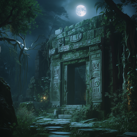 Ancient Jungle Temple Under Full Moon