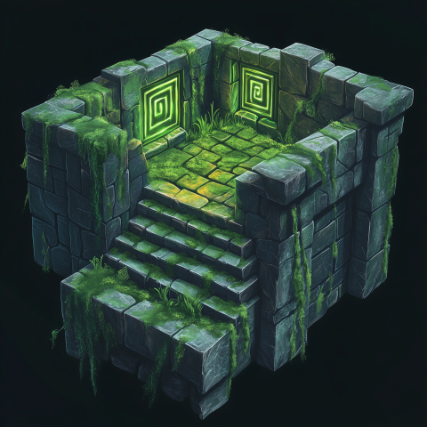Ancient Mossy Ruins with Glowing Symbols