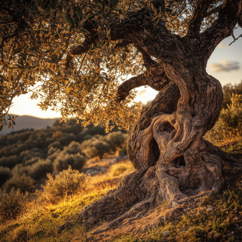 Ancient Olive Tree at Golden Sunset