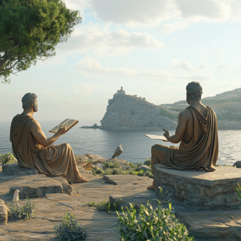 Ancient Philosophers Discussing by the Sea
