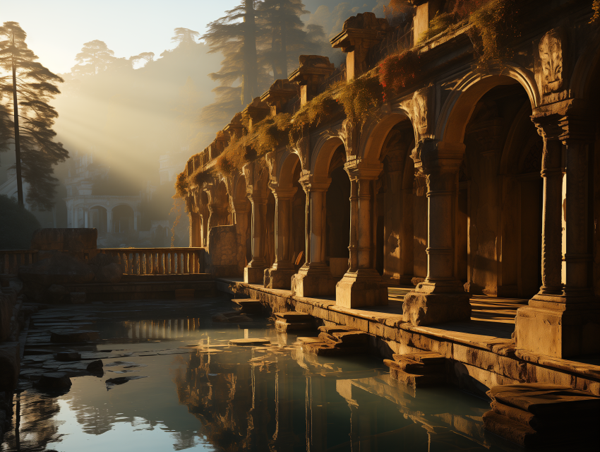 Ancient Stone Bathhouse with Morning Light