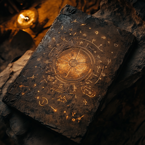 Ancient Stone Tablet with Glowing Runes