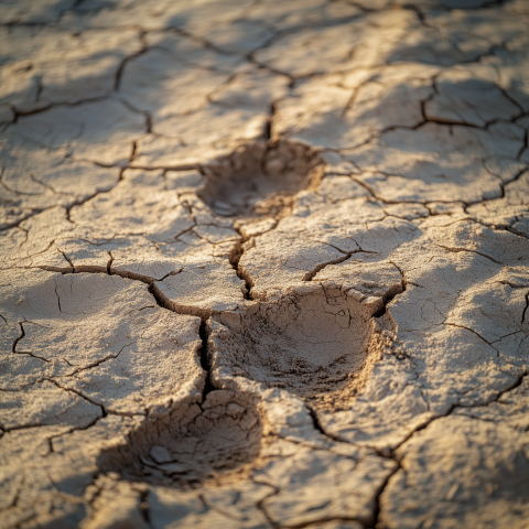 Animal Tracks in Cracked Desert Ground