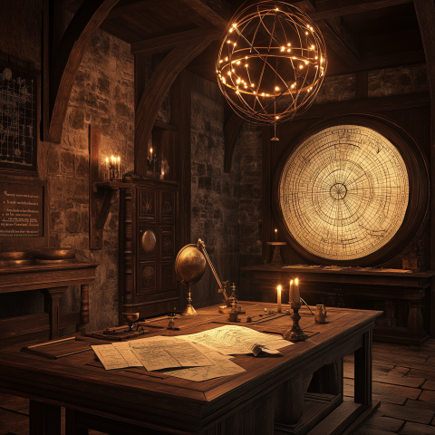 Antique Astronomer’s Study with Star Charts