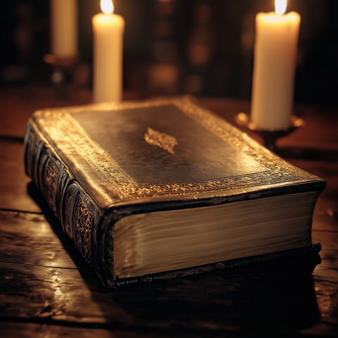 Antique Book Illuminated by Candlelight