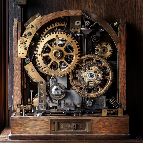 Antique Clockwork Mechanism With Brass Gears