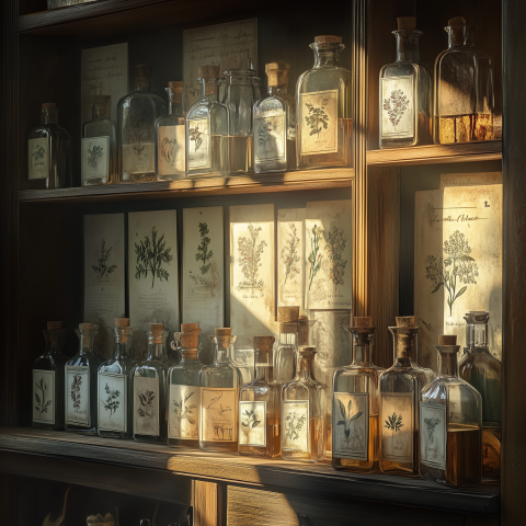 Apothecary Bottles with Botanical Drawings