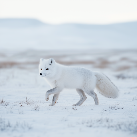 Arctic Fox Walking Through Snowy Tundra