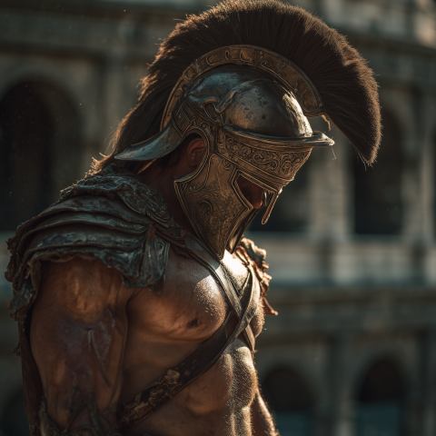 Armored Gladiator in Roman Colosseum