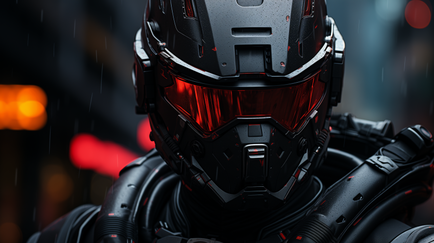 Armored Warrior with Red Visor Helmet