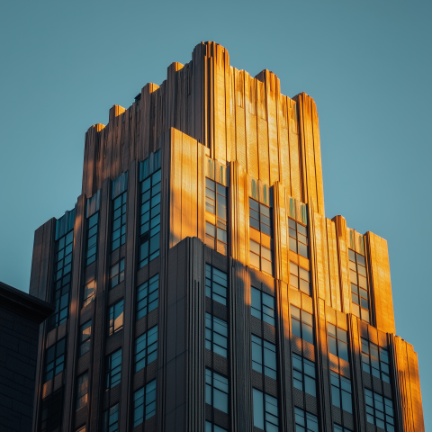 Art Deco Building Facade in Golden Light