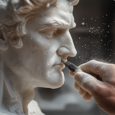 Artist Carving Marble Sculpture Detail