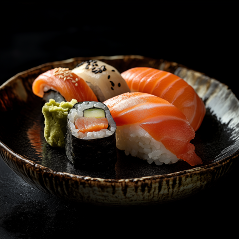Assorted Sushi Platter on Black Plate